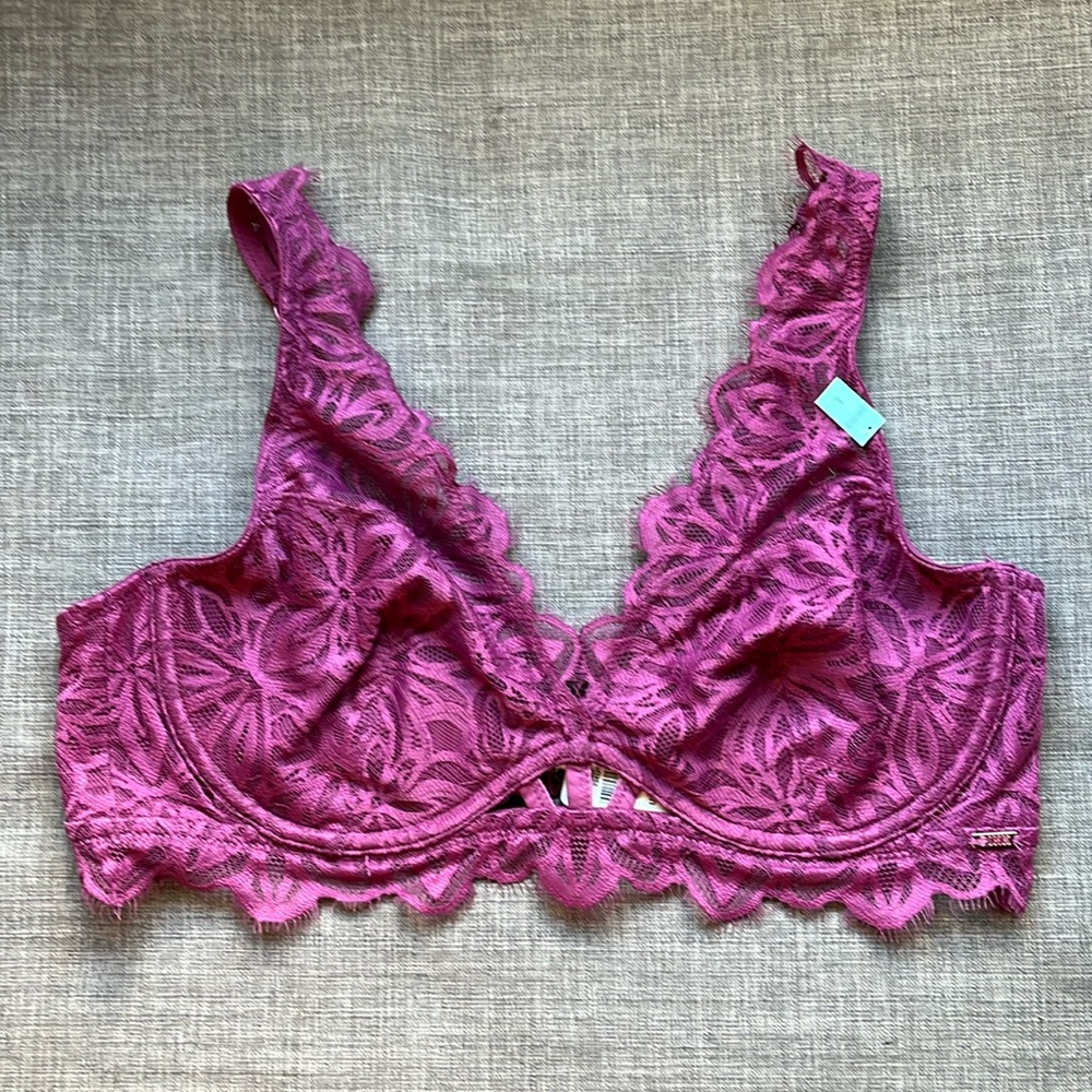 Victoria's Secret PINK Lace Dark Pink Bra Size Large NWT